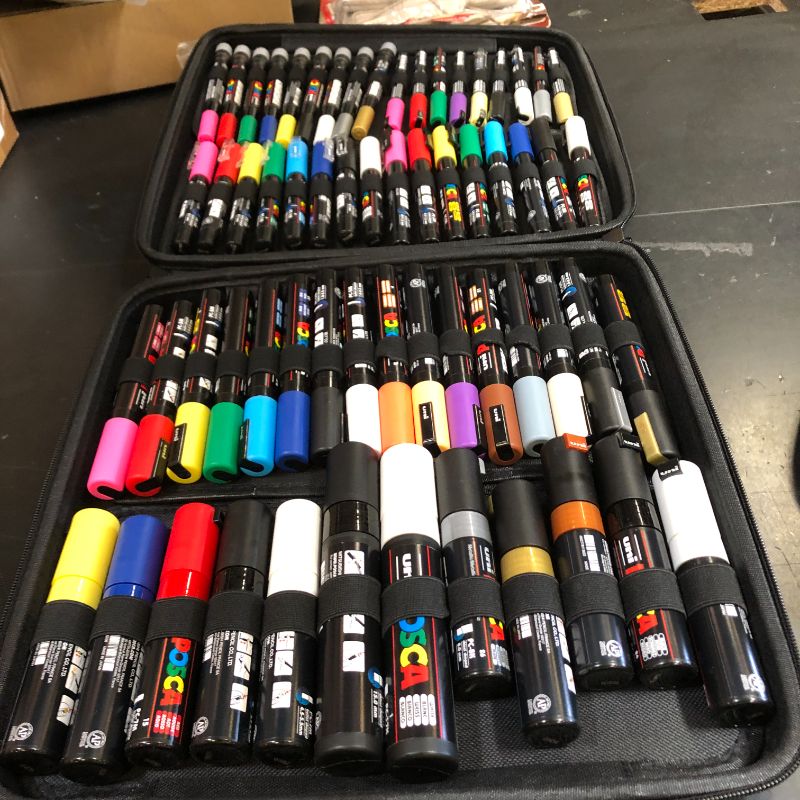 Photo 1 of Posca Exclusive Acrylic Paint Markers Gift Set of 62 with Case, Great for Kids and Adults, For Coloring Decorations, Canvas, Glass or Wood, Includes 350, 1MR, 1M, 3M, 5M, 7M, 8K, & 17K
