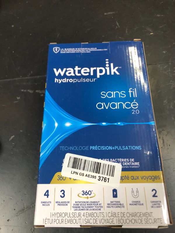 Photo 1 of Waterpik Cordless Advanced 2.0 Water Flosser For Teeth, Gums, Braces, Dental Care With Travel Bag and 4 Tips, ADA Accepted, Rechargeable, Portable, and Waterproof, White WP-580, Packaging May Vary