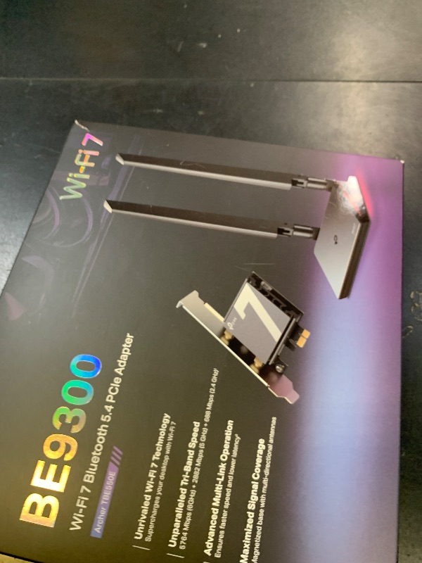 Photo 1 of TP-Link WiFi 7 BE9300 PCIe WiFi Card for Desktop PC(Archer TBE550E), Tri-Band Wireless Adapter, Bluetooth 5.4, Multicolor Status LED, Supports AMD/Intel Motherboard, Not Compatible with Windows 10