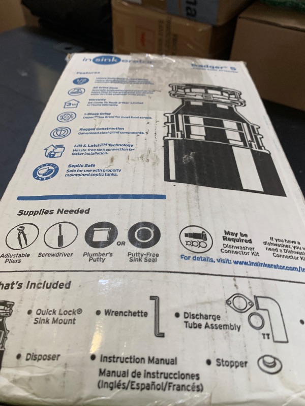 Photo 1 of InSinkErator Badger 5 Garbage Disposal with Power Cord, Standard Series 1/2 HP Continuous Feed Food Waste Disposer, Badger 5 W/C, No Size, Black/Gray