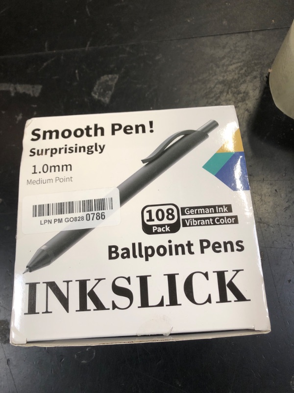 Photo 1 of InkSlick 108 Pack Black Pens - Bulk Pens 1.0mm Medium Point Ballpoint Pens Smooth Writing No Bleed Retractable Black Ink Pen (Green)