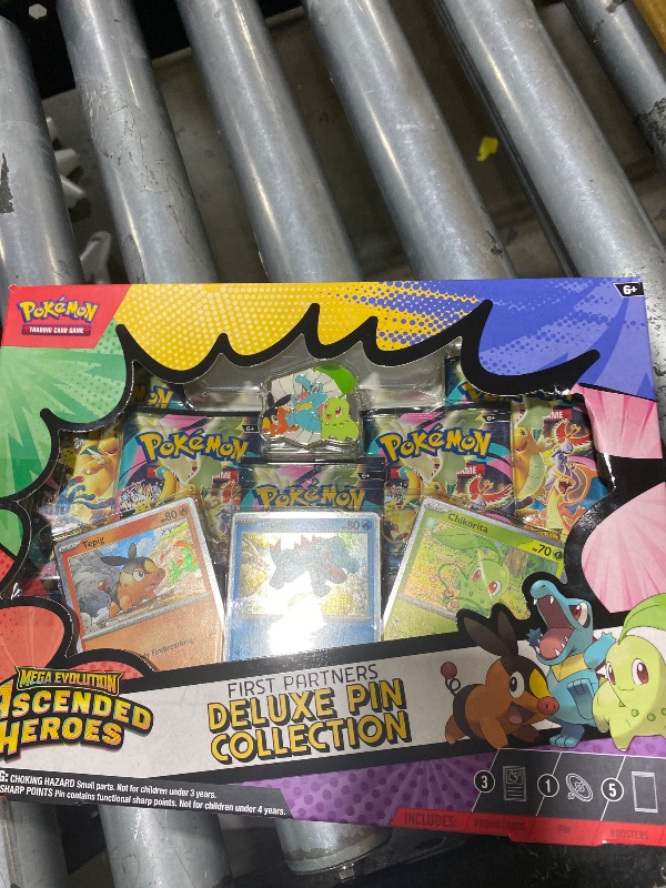 Photo 1 of (fake cards) Pokémon TCG: Mega Evolution—Ascended Heroes First Partners Deluxe Pin Collection (3 Foil Promo Cards, 1 Deluxe Pin & 5 Booster Packs