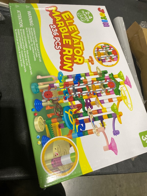 Photo 1 of JOYIN 236Pcs Glowing Marble Run with Motorized Elevator- Construction Building Blocks Toys with 30 Glow in The Dark Plastic Marbles, STEM Toy for Boys and Girls, Birthday Gift, Easter Basket Stuffers