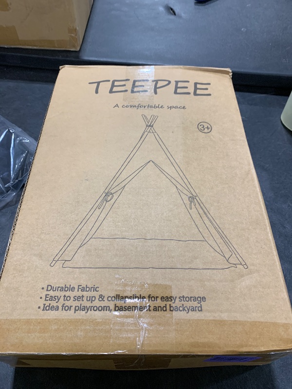 View 2 of Sumbababy Large Teepee Tent for Kids Indoor - Cotton Canvas Slumber Play Tents for Adults - Foldable Sleepover Tents for Girls Boys Party Gift Toy, White
