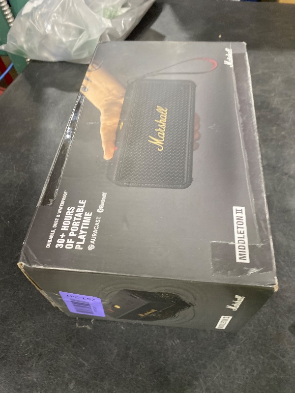 Photo 1 of Marshall Middleton II Portable Bluetooth Speaker - Rugged Waterproof/Dust-Proof Design | Loud Stereo Sound, Deep Bass | Compact and Wireless for Travel and Outdoors - Black and Brass