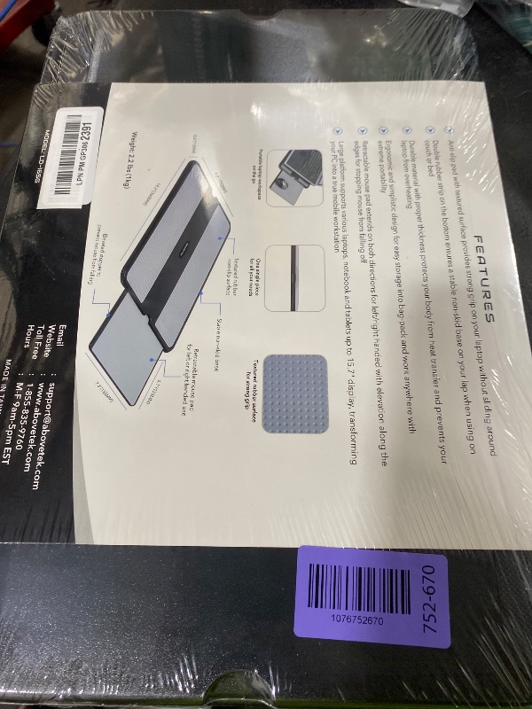 Photo 1 of AboveTEK Portable Laptop Lap Desk w/Retractable Left/Right Mouse Pad Tray, Non-Slip Heat Shield Tablet Notebook Computer Stand Table w/Sturdy Stable Work Surface for Bed Sofa Couch or Travel