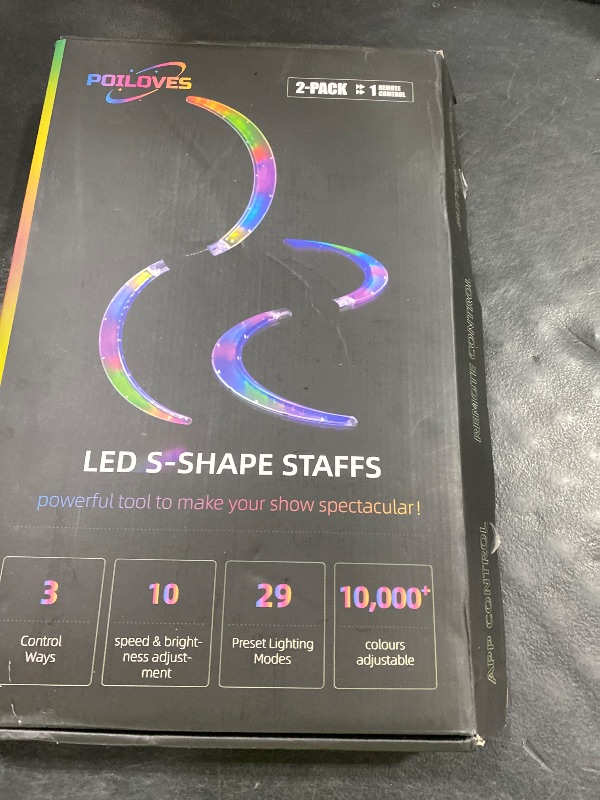 Photo 1 of POILOVES LED S-Shape Staff for Poi Dancers, 241 Light Modes USB Rechargeable Magic Staff with Customizable Colors, Profound Visual Effect for Flow Arts Rave Festival Performance