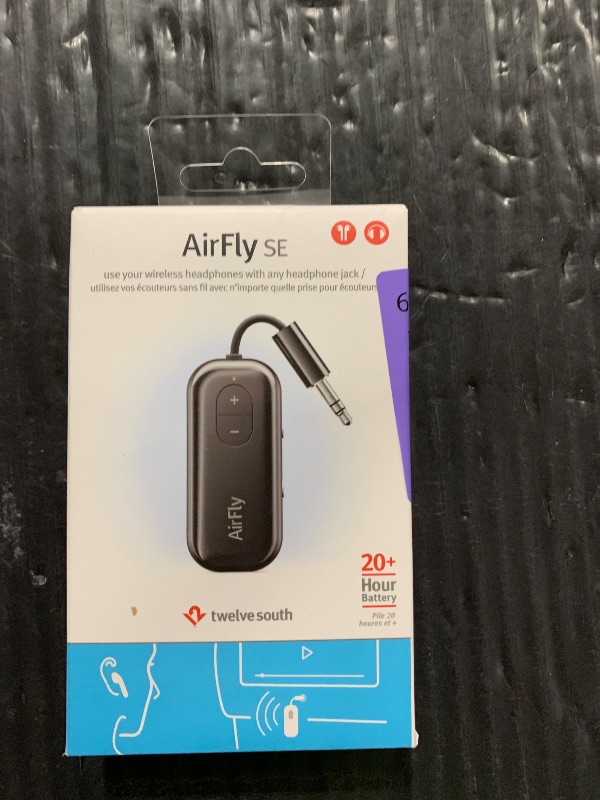 Photo 1 of Twelve South AirFly SE, Bluetooth Wireless Audio Transmitter for AirPods/Wireless or Noise-Cancelling Headphones; Use with Any 3.5 mm Audio Jack on Airplanes, Gym Equipment or iPad/Tablets (Black)