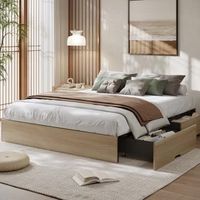 Photo 1 of  Garvee Bed Frame with 2 Storage Drawers, Wooden Low Profile Bed Frame, No Headboard, Wood Slat Support, Noise Free, No Box Spring Needed, Easy Assembly-WALNUT COLORED