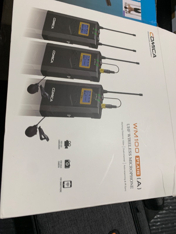 Photo 1 of Comica CVM-WM100PLUS - Wireless Microphone System for Cameras, Camcorders, Smartphones, Laptops, Professional UHF Wireless Lavalier Lapel Microphone with Dual-Channel Recording, AA Batteries