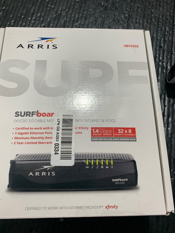 Photo 1 of ARRIS SURFboard SBV3202 DOCSIS 3.0 Cable Modem | Comcast Xfinity Internet & Voice | 1 Gbps Port | 2 Telephony Ports | 800 Mbps Max with Xfinity Internet Plans | 2 Year Warranty