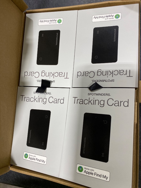 Photo 1 of SPOTMINDERS Apple MFI Certified Wallet Tracking Card Black 4-Pack - Works with Apple Find My Rechargeable Tracker IP68 Waterproof 0.07in Slim iPhone Item Finder for Luggage Passport Dad Gifts for Him