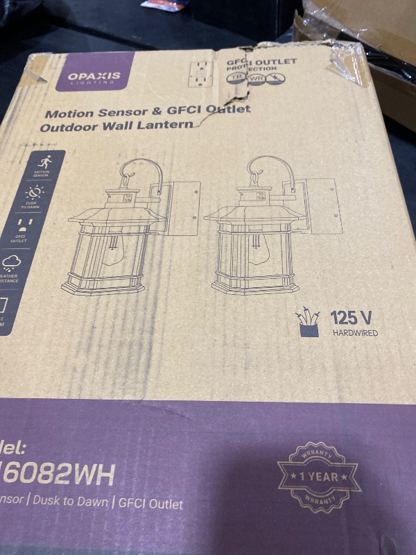 Photo 1 of OPAXIS 2 Pack White Porch Light with GFCI Outlet, 3 Modes Motion Sensor Exterior Lighting Fixtures, Dusk to Dawn Outside Lights for House, Porch, Garage, Waterproof, Anti-Rust