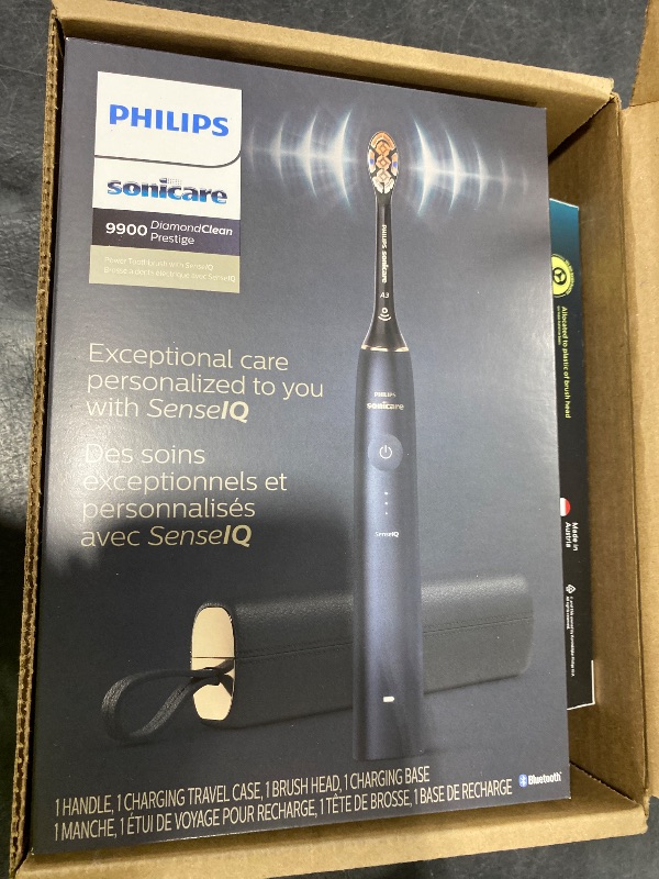Photo 1 of Philips Sonicare DiamondClean 9900 Prestige Electric Toothbrush - with SenseIQ Technology and Advanced AI App, 5 Brushing Modes, 3 Intensity Levels, Charging Travel Case,Midnight Blue, Model BD9002AZ