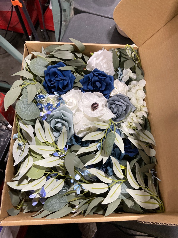 Photo 1 of Ling's moment 9FT Spring Flower Garland- Wedding Arch Flowers for Backdrop Decoration, Eucalyptus & Rose, Artificial Floral Garland for Mantle - Sweetheart Head Table Decor for Reception, Dusty Blue