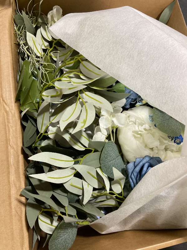 Photo 1 of Ling's moment 9FT Spring Flower Garland- Wedding Arch Flowers for Backdrop Decoration, Eucalyptus & Rose, Artificial Floral Garland for Mantle - Sweetheart Head Table Decor for Reception, Dusty Blue