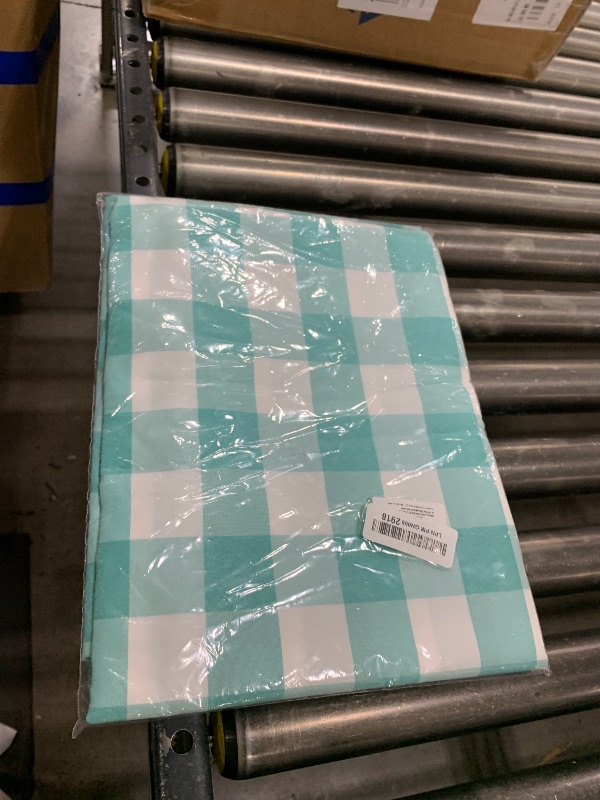 Photo 1 of Hiasan 60 x 84 Inch Checkered Tablecloth Rectangle - Waterproof and Wrinkle Resistant Table Cloth for Picnic, Dinner and Party, Washable Polyester Fabric, Aqua and White Gingham Pattern