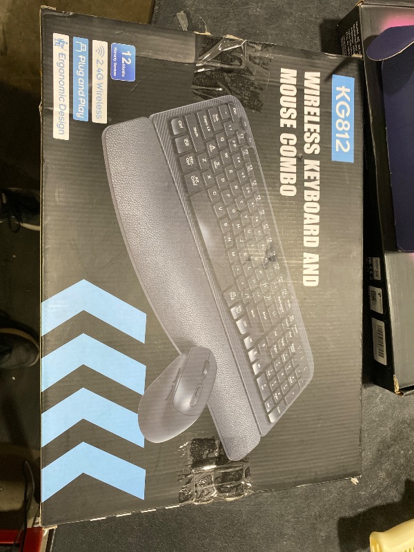 Photo 1 of Wireless Keyboard and Mouse Combo, Full-Sized Ergonomic Wave Keys Keyboard with Memory Foam Wrist Rest & Phone Holder, 2.4G Quiet Keyboard Mouse Work Setup for PC Laptop, Office or Home (Black)