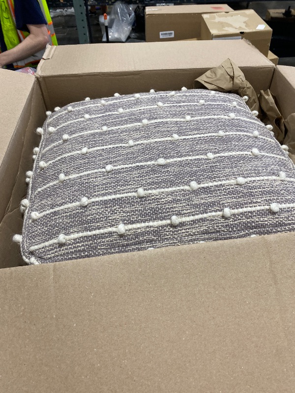 Photo 1 of Woven Cotton Textured Stripe Square Pouf - 14" - 
