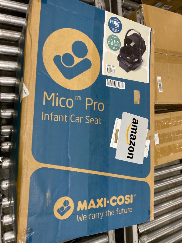 Photo 1 of Maxi-Cosi Mico Pro Baby Infant Car Seat with Base, Ventilated Chair, Soft Headrest Pad, Easy-Install Latch, Adjustable Belt Guide, 3-Position Base, Stroller-Ready, 4-30 lbs, up to 32 in, Sea Shadow