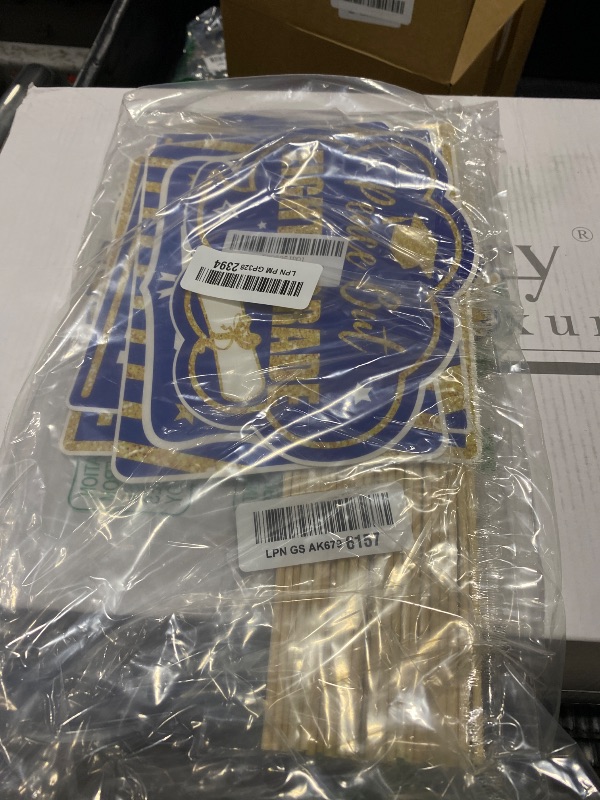 Photo 1 of JKQ 35 Pieces 8th Grade Graduation Photo Booth Props Kit Funny Congrats Eighth Grade Grad Props Sticks Class of 2026 Middle School Graduation Party Decorations Supplies Blue Gold