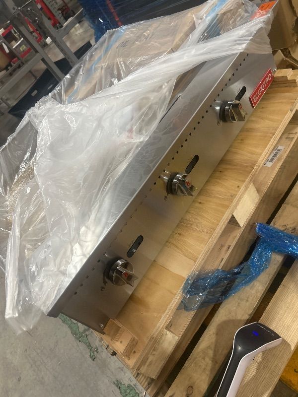 Photo 1 of EGGKITPO 36 Inch CSA Certified Commercial Propane/Natural Gas Griddle Manual Controls 90,000 BTU Countertop Flat Top Grill Hot Plate with Independeent Knob 3 Burners Teppanyaki Grill for Restaurant