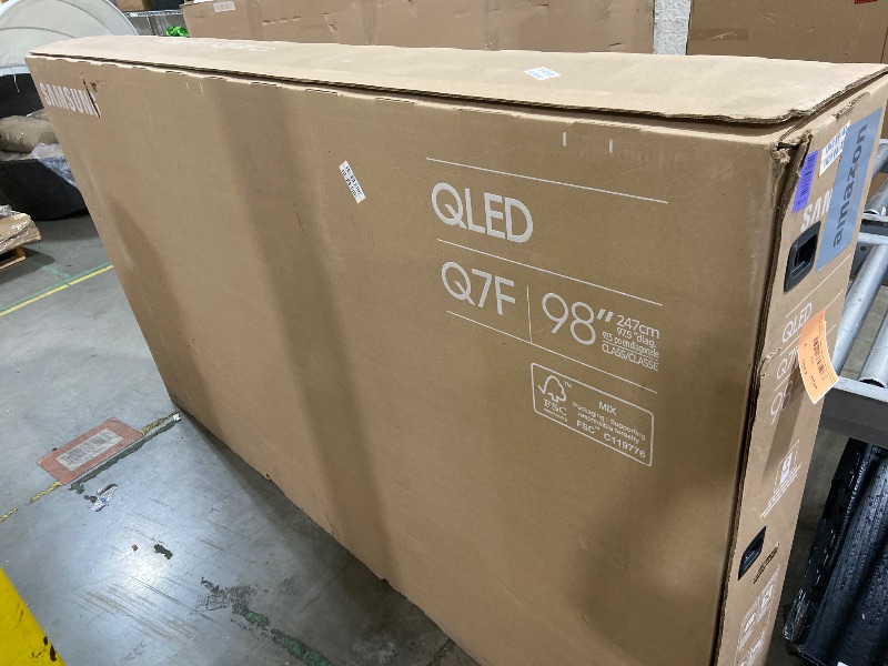 Photo 1 of Samsung 98-Inch Class QLED Q7F Series Samsung Vision AI Smart TV (2025 Model, 98Q7F) Quantum HDR, Object Tracking Sound Lite, Q4 AI Gen1 Processor, 4K upscaling, Gaming Hub w/Alexa Built-in. SALVAGE FOR PARTS ONLY
