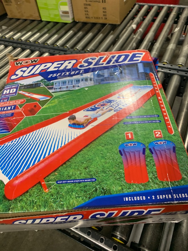 Photo 1 of Wow Sports Super Inflatable Lawn Water Slide - 25 ft - Zigzag Sprinklers - Includes 2 Sleds - Kids & Adults
