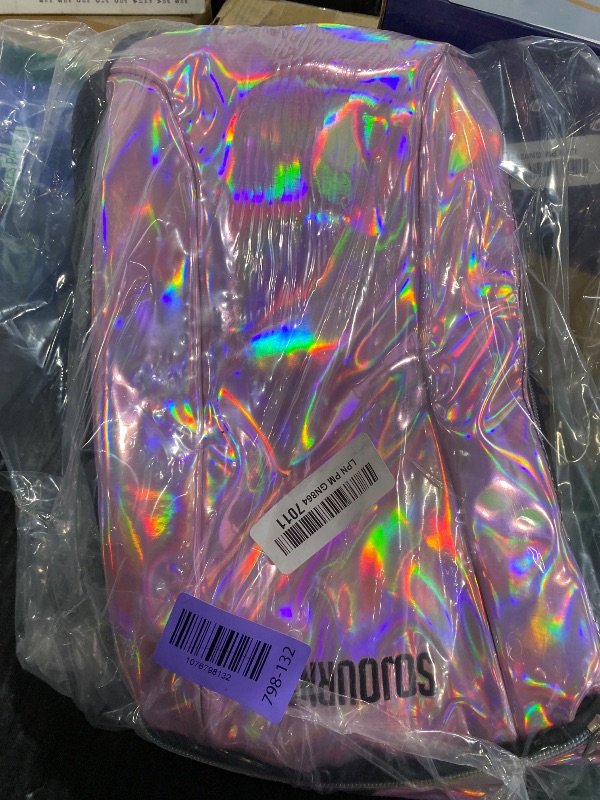 Photo 1 of SOJOURNER Hydration Pack Backpack - 2L Water Bladder Included for Festivals, Raves, Hiking, Biking, Climbing, Running and More (Holographic - Pale Pink)