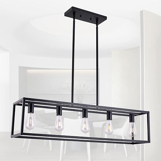Photo 1 of XILICON 5 Light Dining Room Chandelier Farmhouse Kitchen Island Black Shade Modern Industrial Pendant Lighting Shade for Kitchen Hallway Bar Dining Room Restaurant