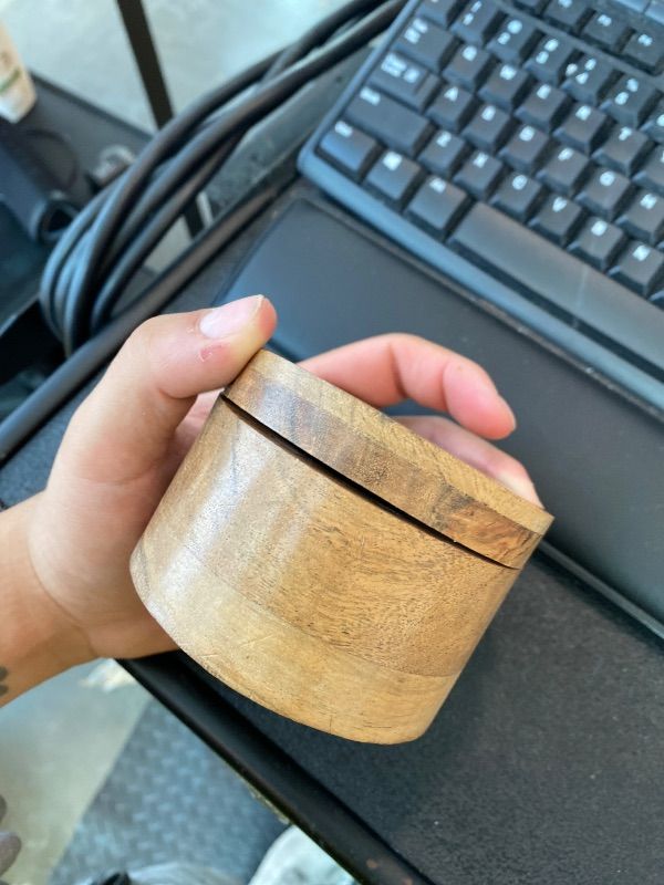Photo 1 of [DAMAGED] Kaizen Casa Acacia Wood Salt or Spice Box with Swivel Cover perfect for keeping table salt, gourmet salts, herbs or favorite seasonings, close at hand on your countertop.