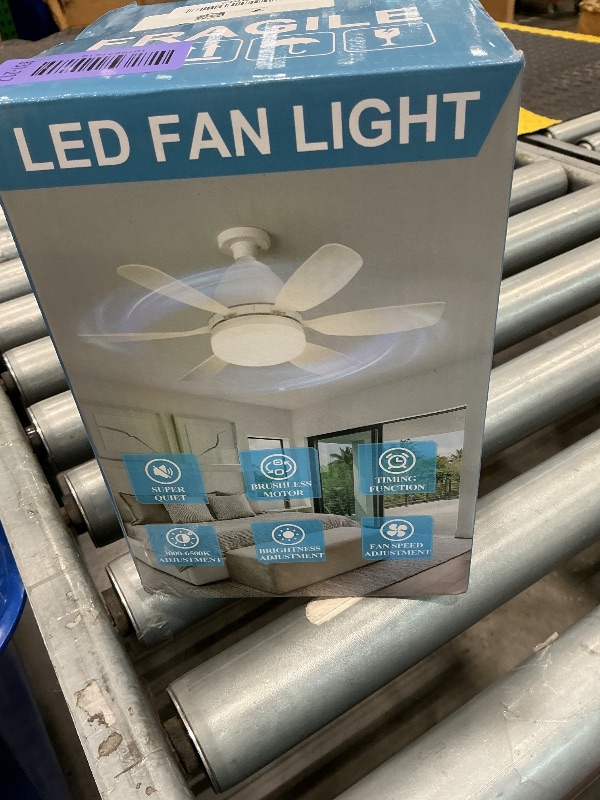 Photo 1 of [DAMAGED] Zyxrona Socket Fan Light with Remote, 20'' 30W Dimmable LED 3 Colors 3000K-6500K, 6 Speed Wind Small Ceiling Fan with Light, Screw in Light Bulb Fan for Bedroom, Kitchen, Living Room, Closet