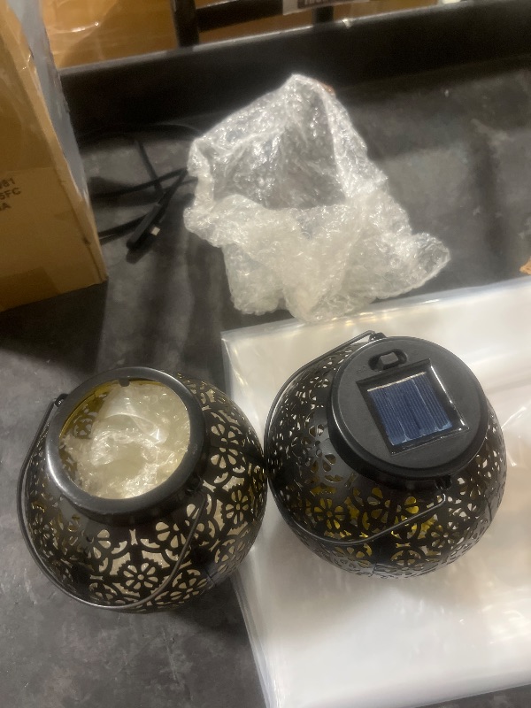 Photo 1 of **See Clerk Notes**CRUGLA 2 Pack Solar Hanging Lanterns, Black Metal