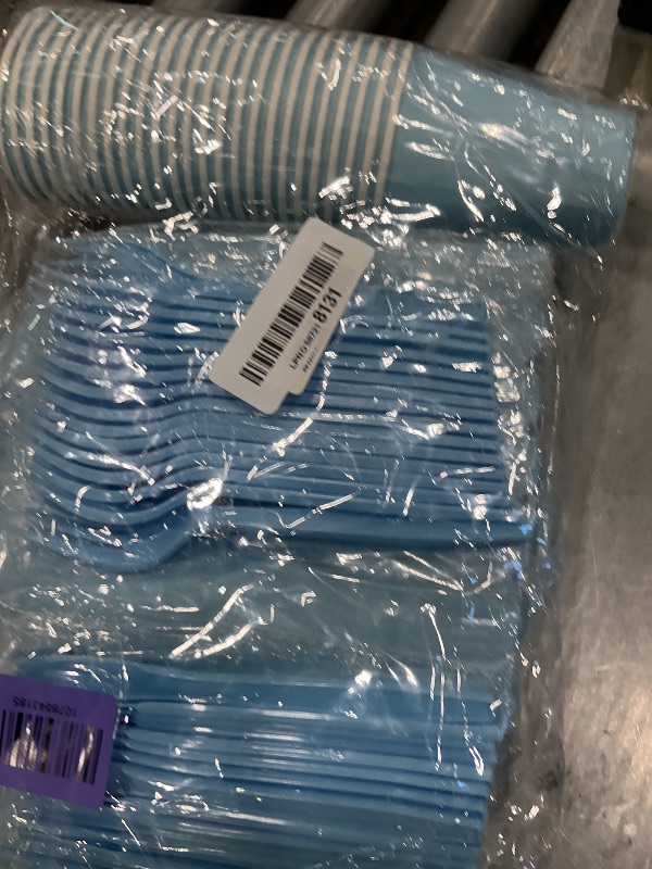 Photo 1 of 144Pcs Blue Birthday Party Supplies Blue Tableware Set Serve 24 Guests Includes Dinner Plates Cups Napkins For Wedding Baby Shower Birthday Party Decorations