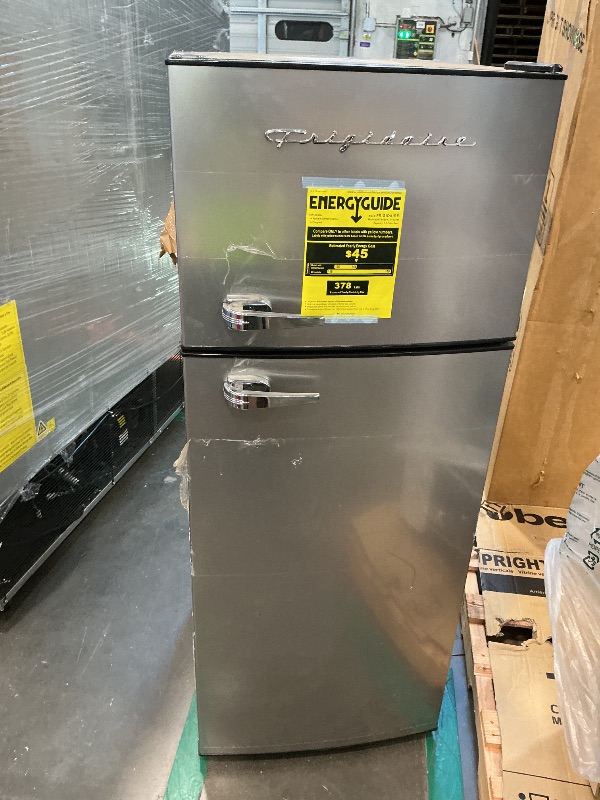 Photo 1 of [IMPORTANT: See Clerk Notes] Frigidaire, 2 Door Apartment Size Refrigerator/Freezer Combo, 7.5 cu ft, Platinum Series, Stainless, 23" D x 21.5" W x 55.5" H