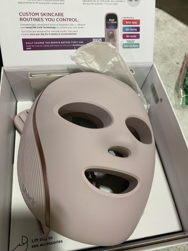 Photo 1 of Shark CryoGlow LED Face Mask with Under-Eye Cooling, Anti-Ageing & Blemish Repair, Red & Blue LED, Infrared Light Therapy, USB-C, Remote Control, Storage Bag, Adjustable Straps, Rose Glow, FW312PK