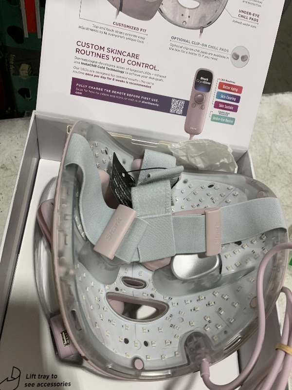 Photo 1 of Shark CryoGlow LED Face Mask with Under-Eye Cooling, Anti-Ageing & Blemish Repair, Red & Blue LED, Infrared Light Therapy, USB-C, Remote Control, Storage Bag, Adjustable Straps, Rose Glow, FW312PK