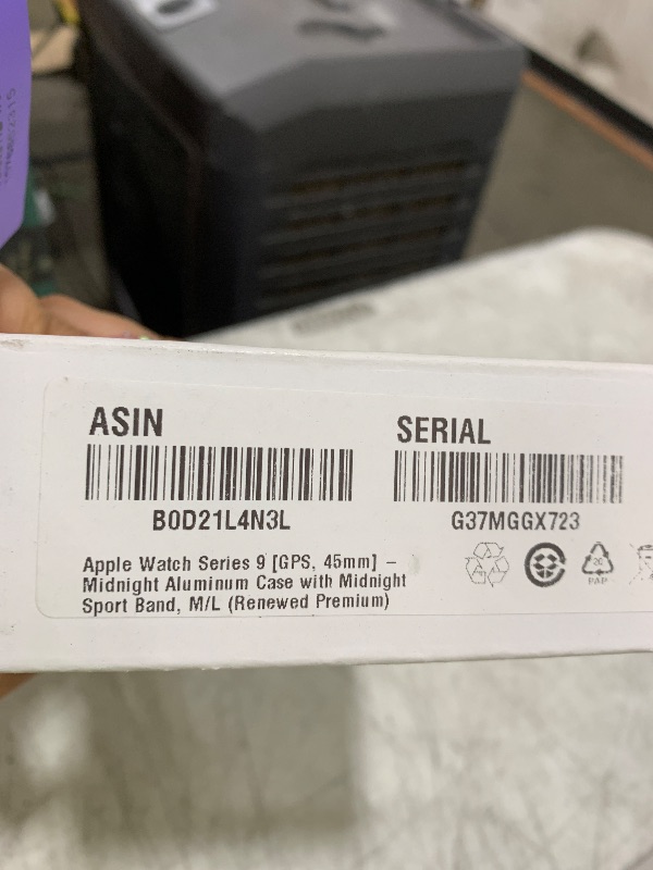 Photo 1 of Apple Watch Series 9 [GPS, 45mm] - Midnight Aluminum Case with Midnight Sport Band, M/L (Renewed Premium)