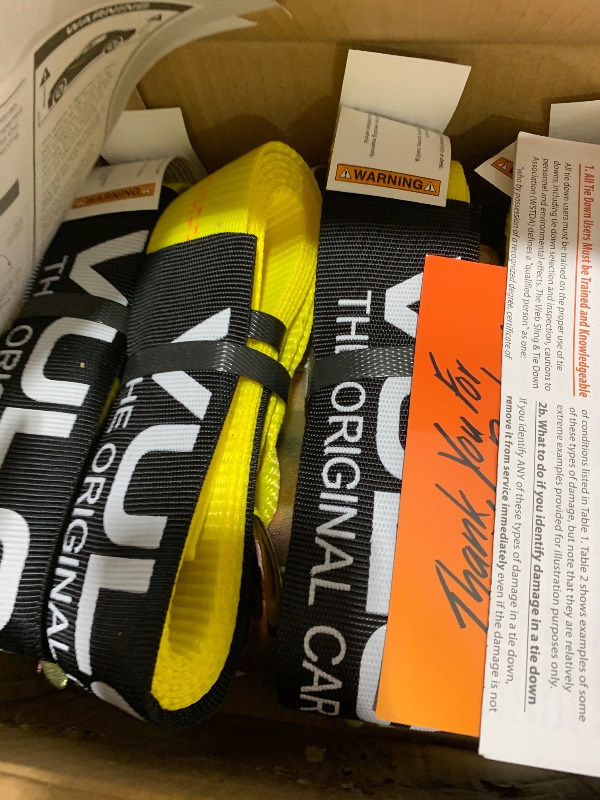 Photo 1 of VULCAN Car Tie Down with Snap Hooks - Lasso Style - 2 Inch x 96 Inch - 4 Pack - Classic Yellow - 3,300 Pound Safe Working Load