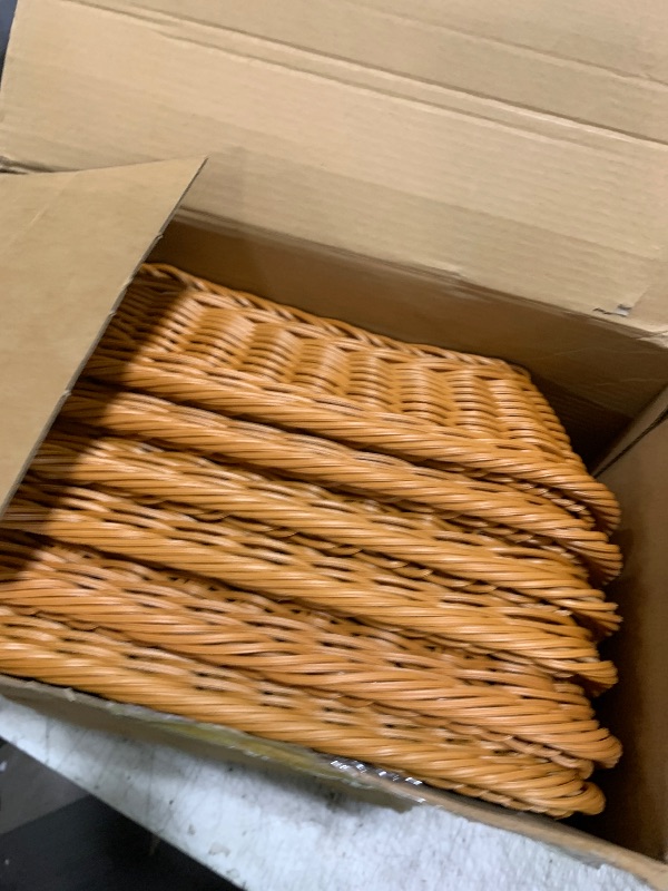 Photo 1 of Eccliy 6 Pack Wicker Bread Baskets 15.8 Inch Woven Serving Basket for Gifts, Poly Wicker Storage Rectangle Rattan Display Trays for Bread Food Vegetables Fruit Snacks Tabletop Restaurant Home