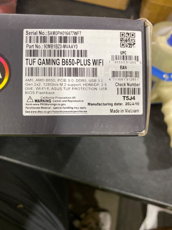 Photo 1 of ASUS TUF Gaming B650-PLUS WiFi AMD B650 AM5 Ryzen™ Desktop 9000 8000 and 7000 ATX Motherboard, 14 Power Stages, PCIe® 5.0 M.2, DDR5 Memory, WiFi 6 and 2.5 Gb Ethernet, USB4® Support Aura Sync