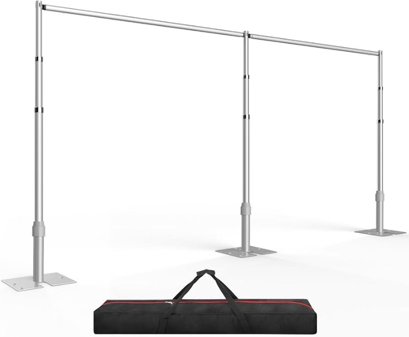 Photo 1 of EMART Backdrop Stand Heavy Duty 10x20Ft, Adjustable Double Crossbar Pipe and Drape Photo Background Kit, Metal Frame with Flat Base for Wedding Birthday Party-Black
