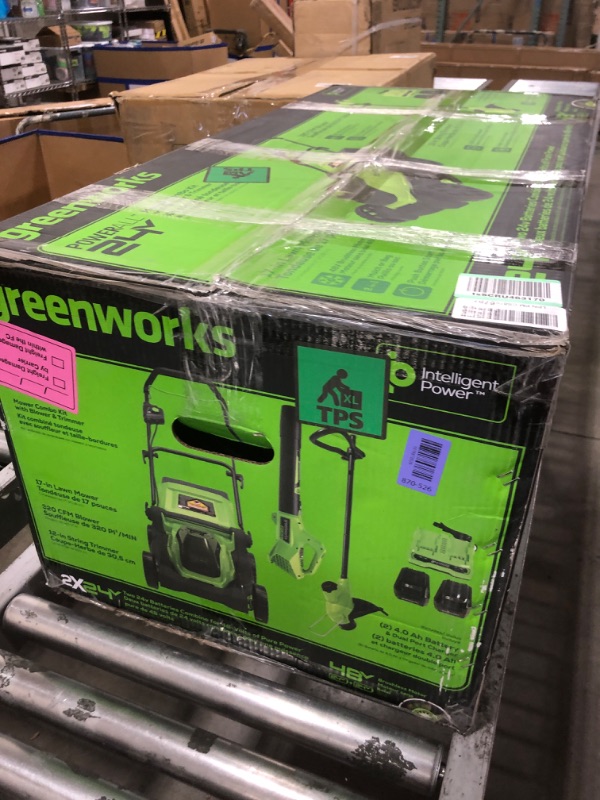 Photo 1 of Greenworks 48V (24V x 2) 17" Brushless Mower+12" String Trimmer +320CFM Blower,(2) 4.0Ah Batteries and 2A Dual Port Charger