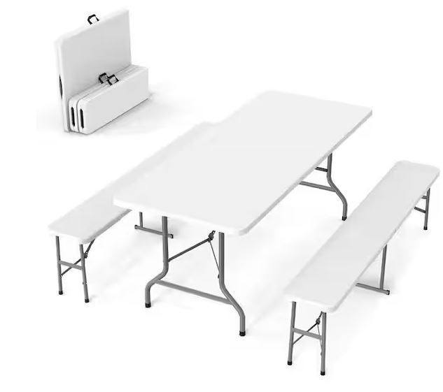 Photo 1 of HLPB 6 FOOT FOLDING TABLE WITH 2 BENCHES WHITE 