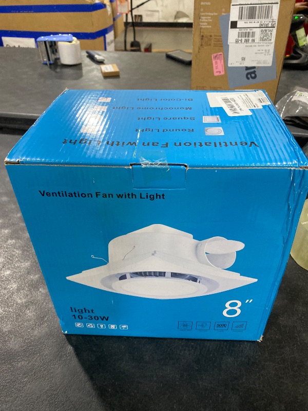 Photo 1 of FEITON Square Bathroom Exhaust Fan with LED Light, Adjustable Color Temperature(3000K/4500K/6000K), 110 CFM 30W 4 Inch Duct, 110-220V 1.0 Sones Quiet Bathroom Ventilation Fan Light Combo Ceiling Mount