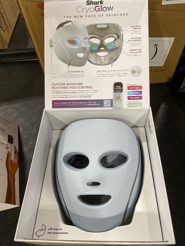 Photo 1 of Shark CryoGlow LED Face Mask with Under-Eye Cooling, Anti-Ageing & Blemish Repair, Red & Blue LED, Infrared Light Therapy, USB-C, Remote Control, Storage Bag, Blue Frost, FW312