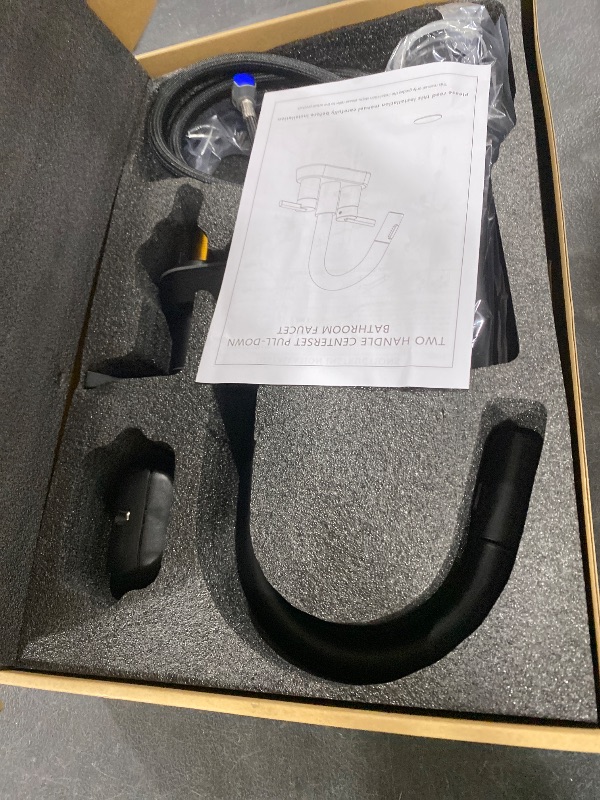 View 3 of KENES Matte Black Centerset Bathroom Faucet with Pull Out Sprayer, 4 Inch 2 Handle Pull Down Bathroom Faucet 3 Hole, Bathroom Sink Faucet with Pop Up Drain & Supply Lines LJ-9069-2