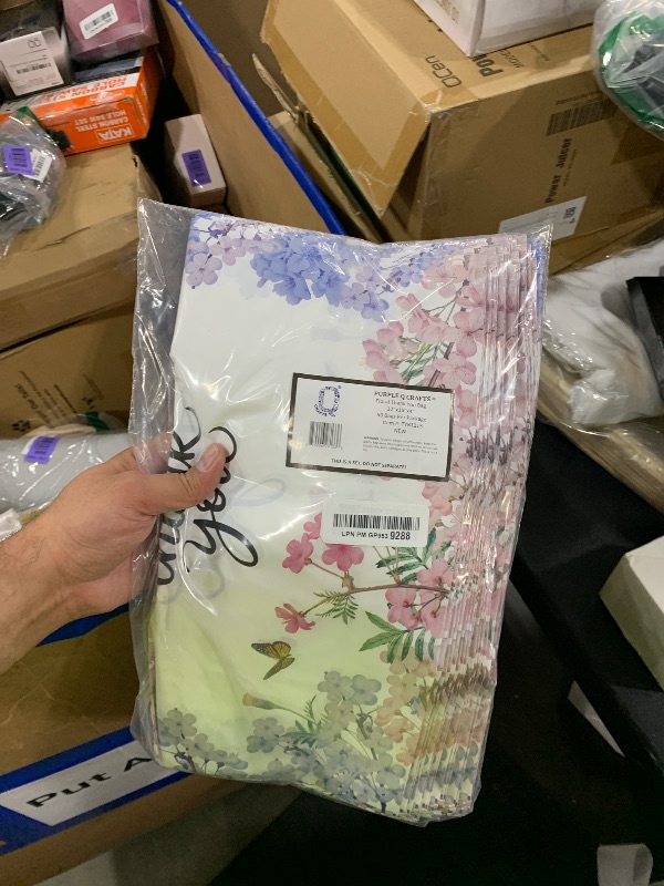 Photo 1 of Purple Q Crafts Thank You Bags With Soft Loop Handle for Business Retail, Boutique Bulk 50 Pack 15" W x 12" H Floral Plastic Shopping Bags/Gift Bags Perfect For Mothers Day