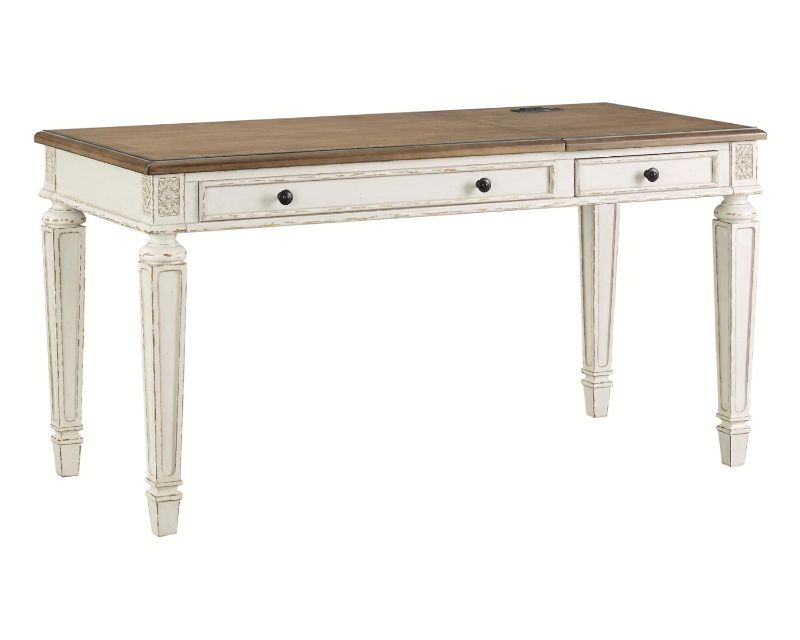Photo 1 of Signature Design by Ashley Realyn 60 Farmhouse Lift Top Desk with USB Charging - White and Brown Two-Tone Finish