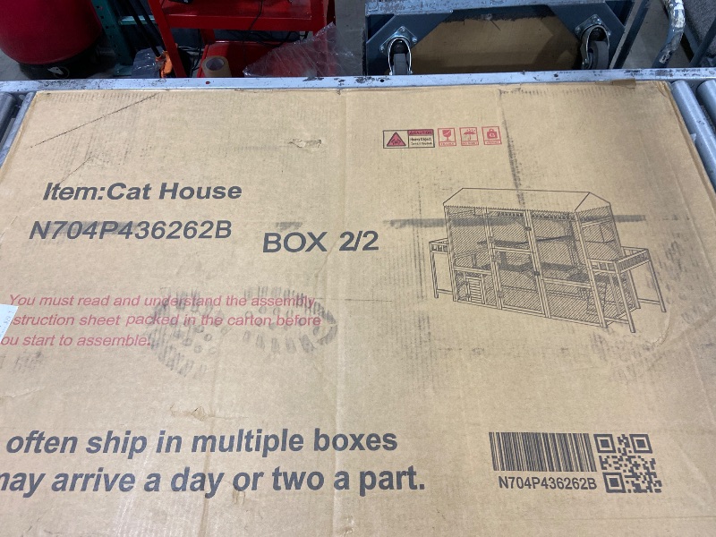 Photo 1 of NOT FULL SET, MISSING PIECES, LOOSE HARDWARE*********Trygoal Large Outdoor Cat Enclosure Wooden Catio, Multi-Level Cat Playpen with Weather-Resistant Roof, Resting Box, Climbing Ramps, Wire Mesh & 2 Plant Stands for Backyard Patio, Black